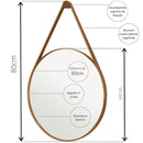 Espelho Redondo Adnet Couro Com Alça + Suporte 60cm